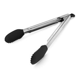 Farberware 11-inch Silicone Tip Locking Tongs in Black and Stainless Steel