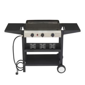 3-Burner Flat Top Gas Griddle Cooking Station with Ceramic Coated Cast Iron Pan, 30