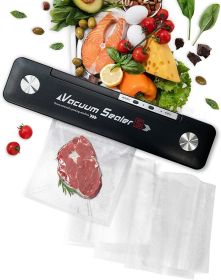 Black Automatic Food Vacuum Sealer 14.06 x 3.13 x 2.1; Pack of 20 Vacuum Food Sealer Machine; Vacuum Bag Sealer Machine for Meat; Vegetables; Food Pre