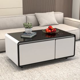 Modern Smart mini Coffee Table with Built in Fridge;  Outlet protection; Wireless charging module; Mechanical temperature control; Power socket; USB i (Color: White)